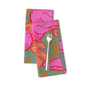 Hot Pink Alligators and Tropical Leaves on Blue - Large