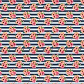 1" Floral Polka Navy Stripes