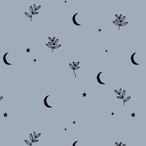 Little moon and stars jungle mystic boho garden moonlight dreams winter stone gray blue