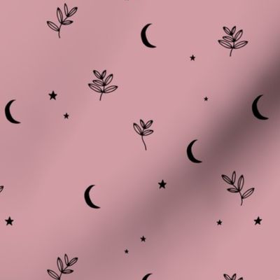 Little moon and stars jungle mystic boho garden moonlight dreams winter mauve pink