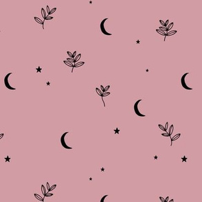 Little moon and stars jungle mystic boho garden moonlight dreams winter mauve pink