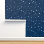 Little moon and stars jungle mystic boho garden moonlight dreams winter navy blue white