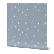 Little moon and stars jungle mystic boho garden moonlight dreams winter moody blue white