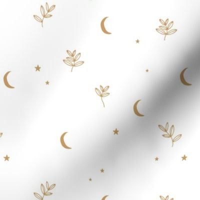 Little moon and stars jungle mystic boho garden moonlight dreams winter golden ochre white