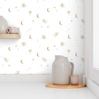 Little moon and stars jungle mystic boho garden moonlight dreams winter golden ochre white