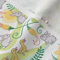 Spring Babies- Small- Lamb- Bunny- Duckling- Gender Neutral Nursery Decor- Farm Animals Baby Blanket- Daffodil- Green- Yellow- Easter