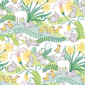 Spring Babies- Small- Lamb- Bunny- Duckling- Gender Neutral Nursery Decor- Farm Animals Baby Blanket- Daffodil- Green- Yellow- Easter