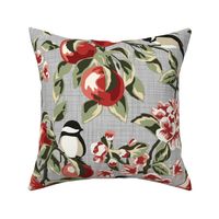 Chickadees & Apples - Gray - Large