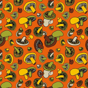 70s retro kitsch mushrooms orange