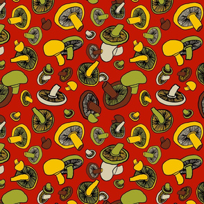 70s retro kitsch mushrooms red