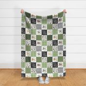Woodland Animal Tracks Quilt Top – Green Patchwork Cheater Quilt, Style Fg, rotated