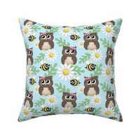 Spring Owl Bee Daisy Pattern - small print