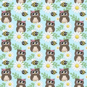 Spring Owl Bee Daisy Pattern - small print