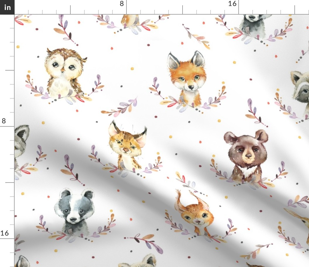 Woodland Animals – Baby Nursery Fabric- style B, LARGER scale