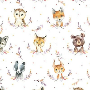 Woodland Animals – Baby Nursery Fabric- style B, SMALLER scale