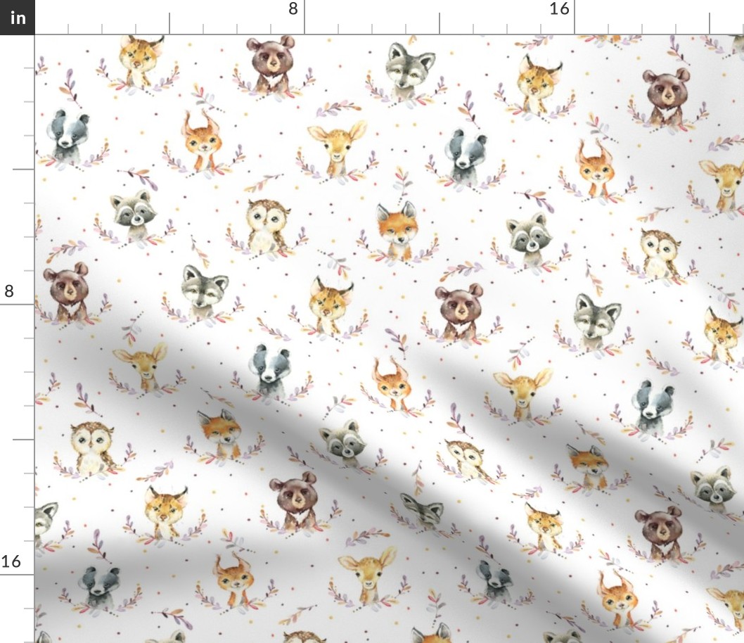 Woodland Animals – Baby Nursery Fabric- style B, SMALLER scale