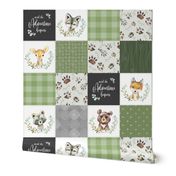 Woodland Animal Tracks Quilt Top – Green Patchwork Cheater Quilt, Style Fg