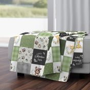 Woodland Animal Tracks Quilt Top – Green Patchwork Cheater Quilt, Style Fg