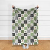 Woodland Animal Tracks Quilt Top – Green Patchwork Cheater Quilt, Style Fg