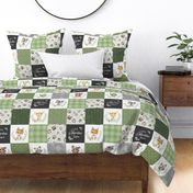 Woodland Animal Tracks Quilt Top – Green Patchwork Cheater Quilt, Style Fg