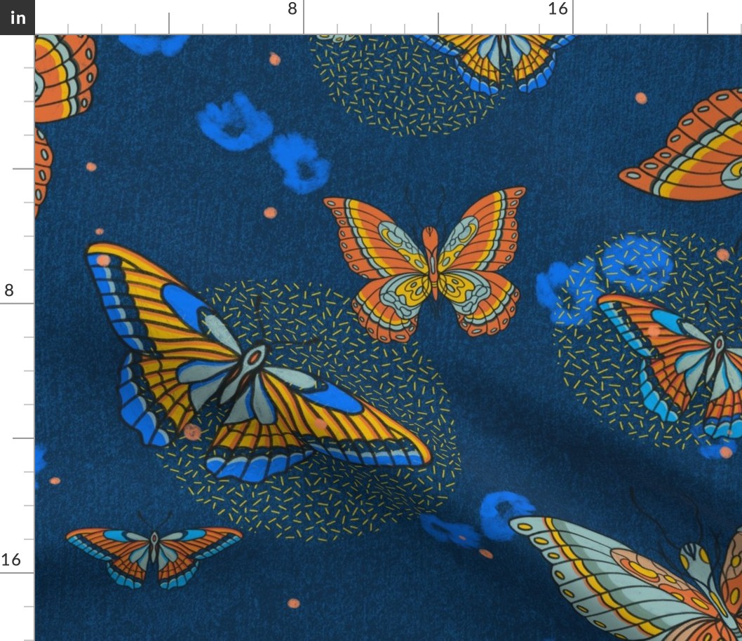 Illustrated Flora and Fauna Moonlight Blue Butterfly Moth Sprinkles