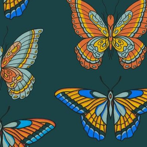 Pop Art Butterflies on Forest Green