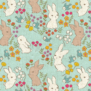 Vintage Bunnies {Summer Sky} -large