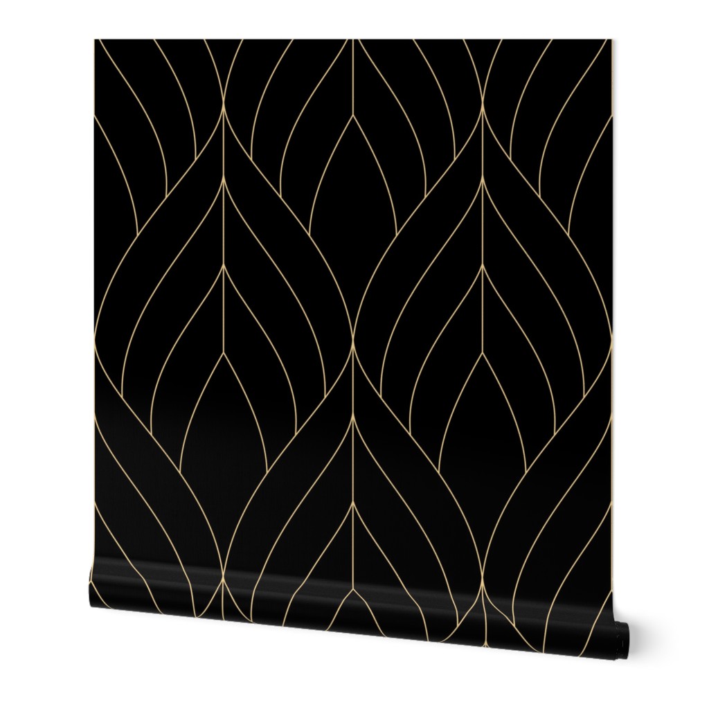 ART DECO BLOSSOMS - JUMBO SCALE, BLACK WITH GOLD LINE WORK