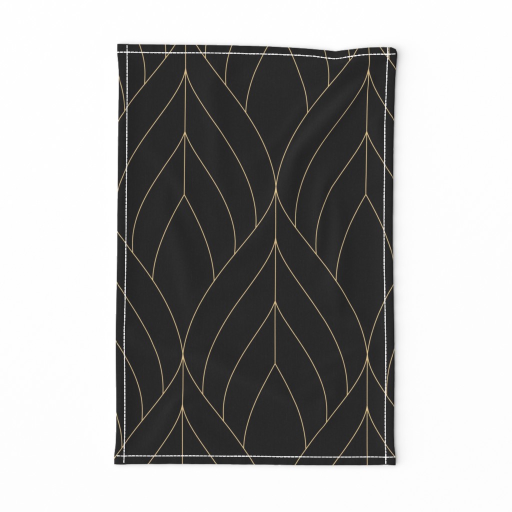 ART DECO BLOSSOMS - JUMBO SCALE, BLACK WITH GOLD LINE WORK