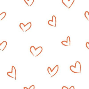 SMALL neutral sketchy hearts - orange on white