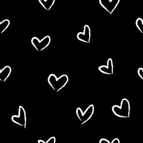 SMALL neutral sketchy hearts - white on black