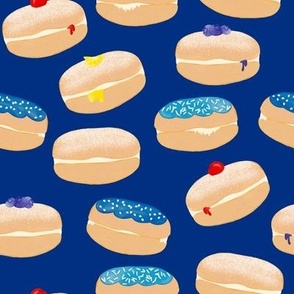 Sufganiyot Watercolor Hanukkah Jelly Donuts Dark Blue