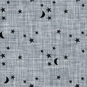 stars and moons // black on 174-4 linen