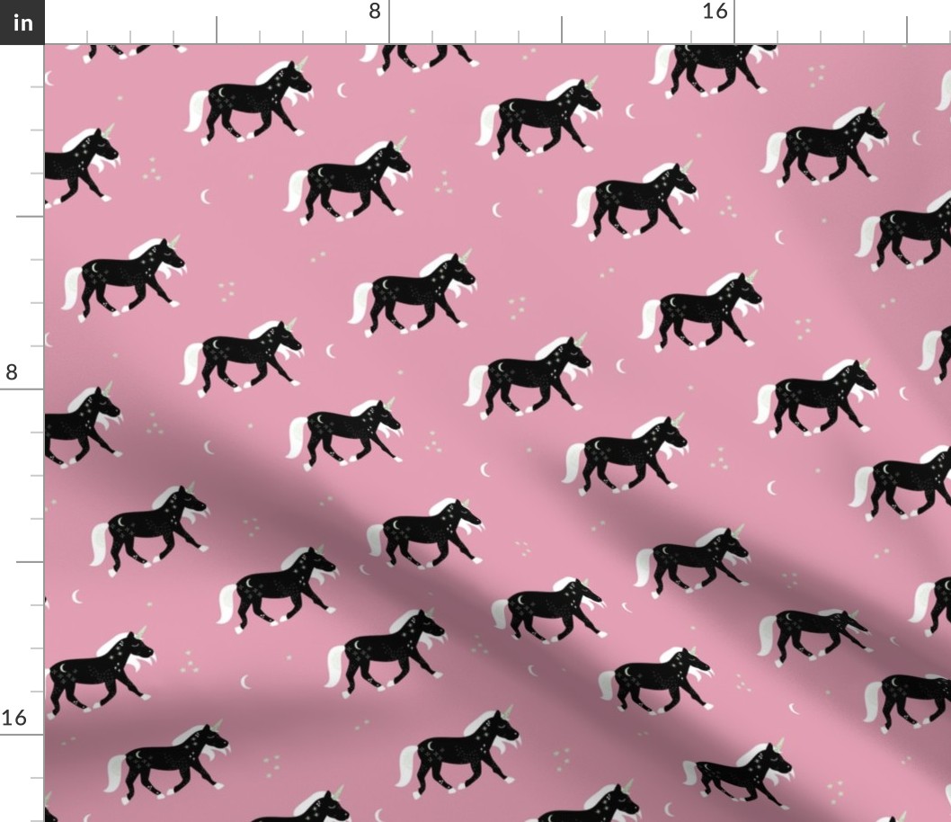 Little Sparkle Unicorn magic stars and moon universe horse design black pink mauve girls
