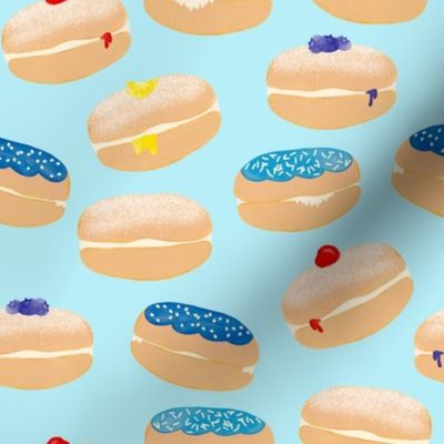 Sufganiyot Watercolor Hanukkah Jelly Donuts Light Blue