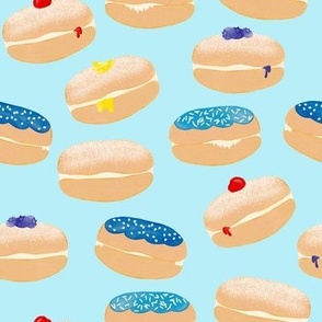 Sufganiyot Watercolor Hanukkah Jelly Donuts Light Blue