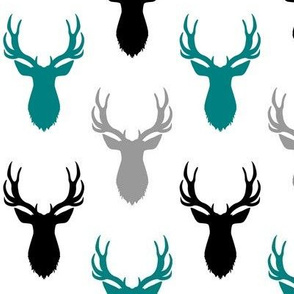 Buck Silhouette - Deer Head Antlers (black, teal, grey)