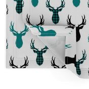 Buck Silhouette - Deer Head Antlers (black, peacock teal plaid)