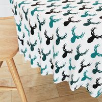 Buck Silhouette - Deer Head Antlers (black, peacock teal plaid)