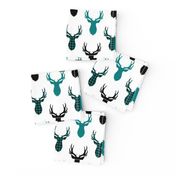 Buck Silhouette - Deer Head Antlers (black, peacock teal plaid)