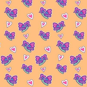 Whimsy of the Flutterby / Butterflies on peach w/ Hearts  