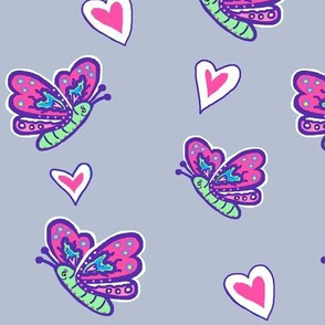 Whimsy of the Flutterby / Butterflies on grey w/ Hearts 