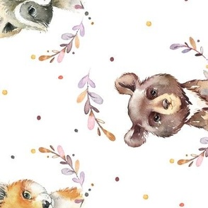 Woodland Animals – Baby Nursery Fabric- style B, LARGER scale, ROTATED