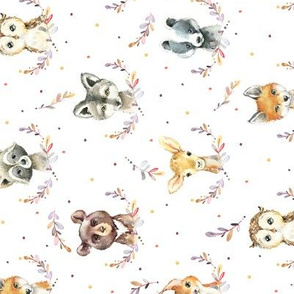 Woodland Animals – Baby Nursery Fabric- style B, SMALLER scale, ROTATED