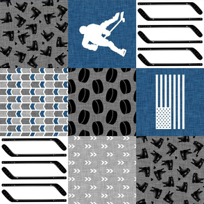 Hockey Mom//USA//Classic Blue - Wholecloth Cheater Quilt - Rotated