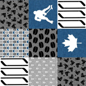 Hockey Mom//Canada//Classic Blue - Wholecloth Cheater Quilt - Rotated