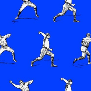 Illustrated Vintage Baseball Players on Royal Blue