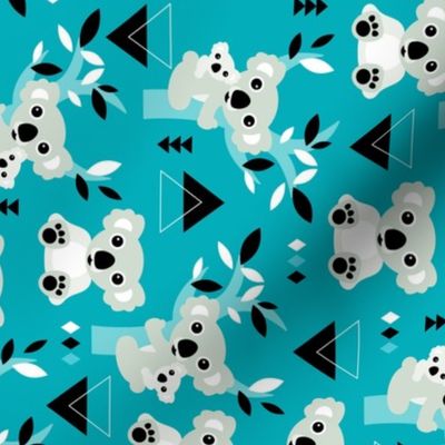 Koala winter blue geometric australian animal kids fabric rotated flipped