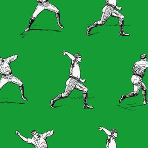 Illustrated Vintage Baseball Players on Green