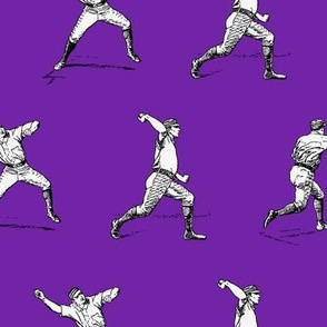 Illustrated Vintage Baseball Players on Purple